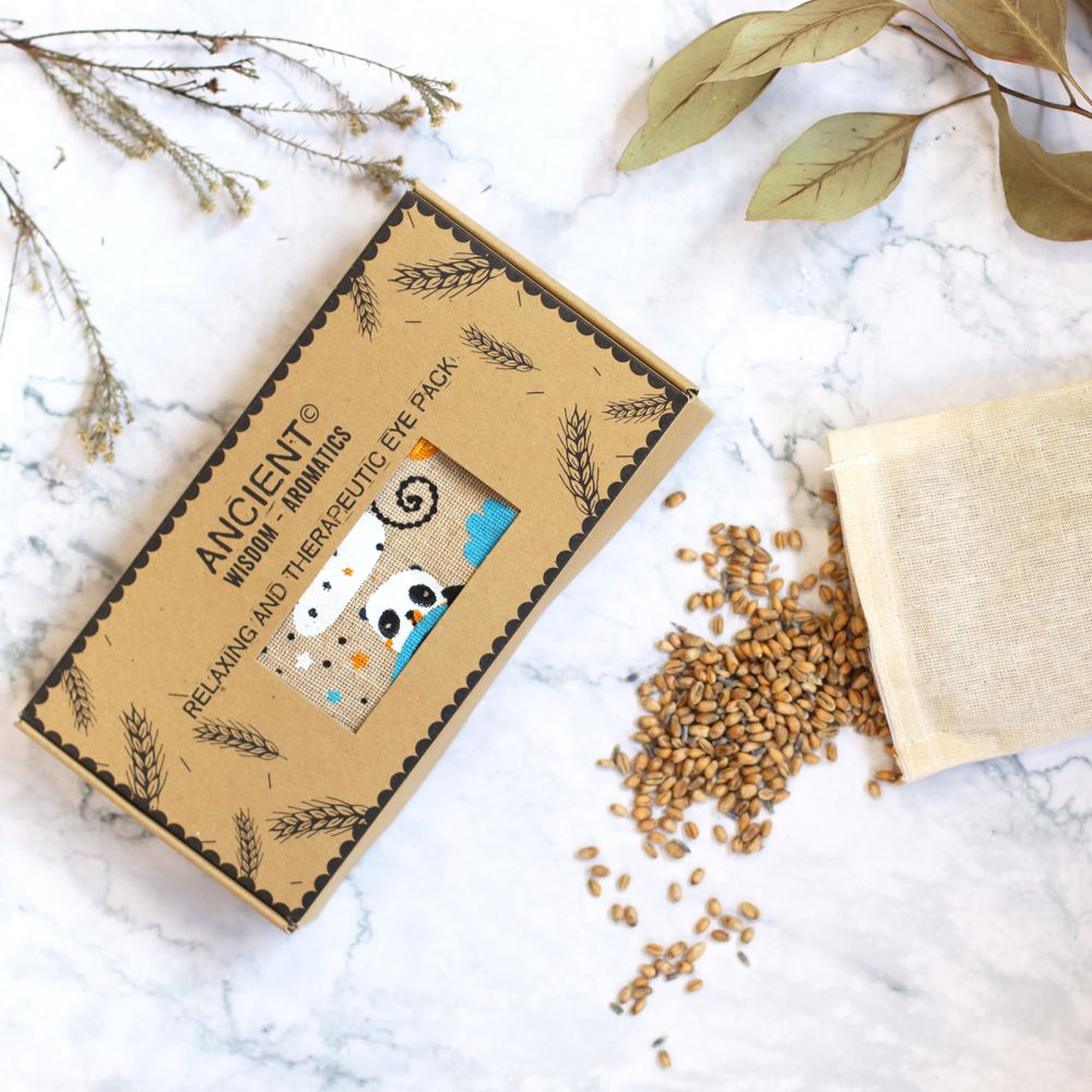 lawendowa bawełniana poduszka na oczy - spiąca panda