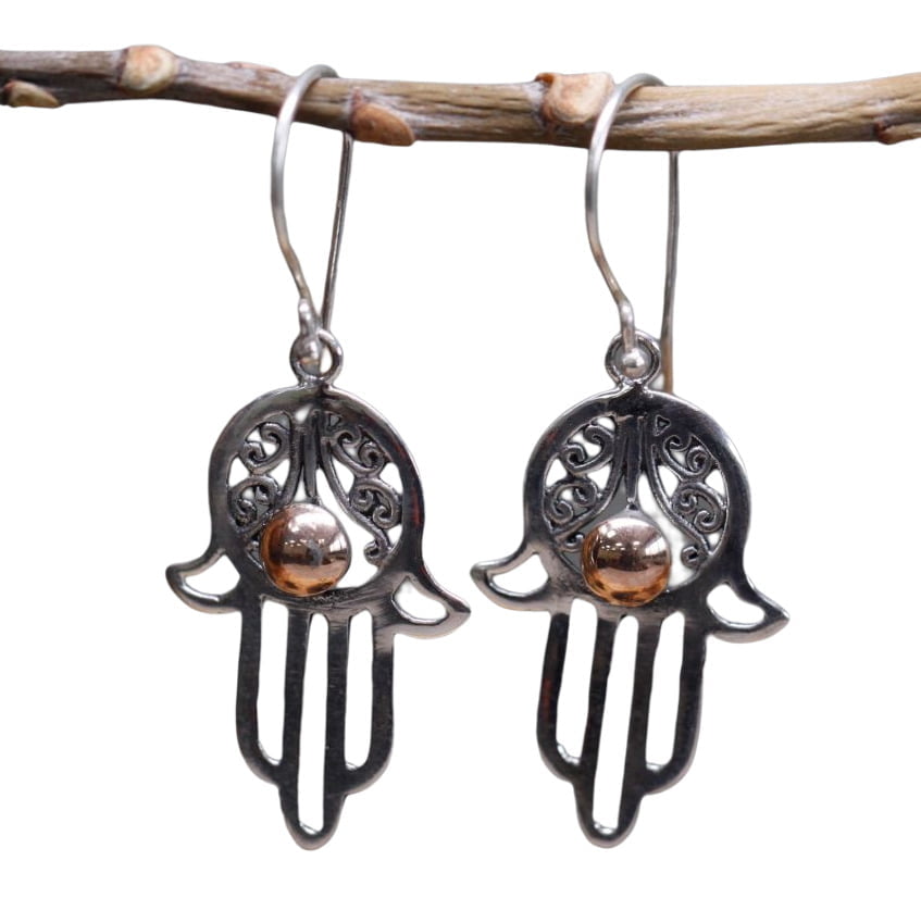 Kolczyki srebrno złote - Hamsa