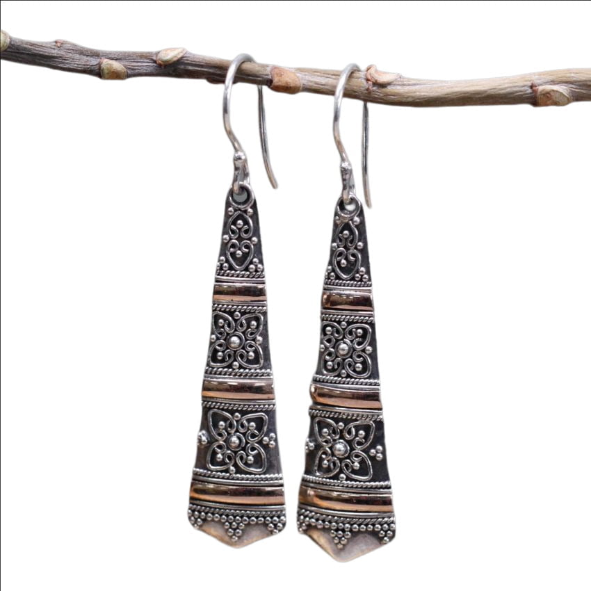 Kolczyki srebrno złote - Plemienne Krople