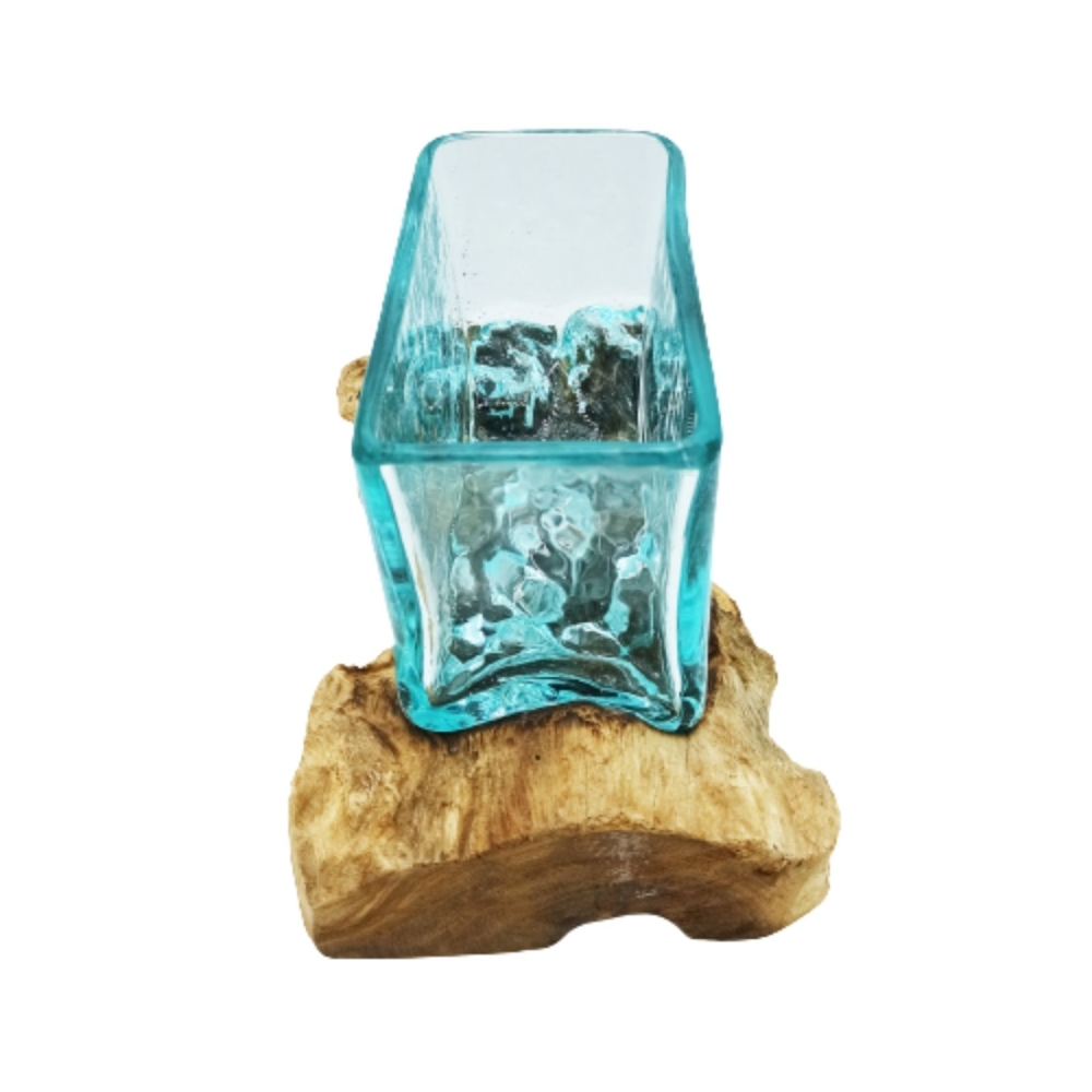 Szklana Misa Wtopiona w Drewno - Prostokątna