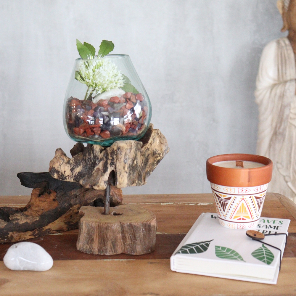 Szklana Misa Wtopiona w Drewno - Ze stojakiem 5 Szklana Misa Wtopiona w Drewno - Ze stojakiem