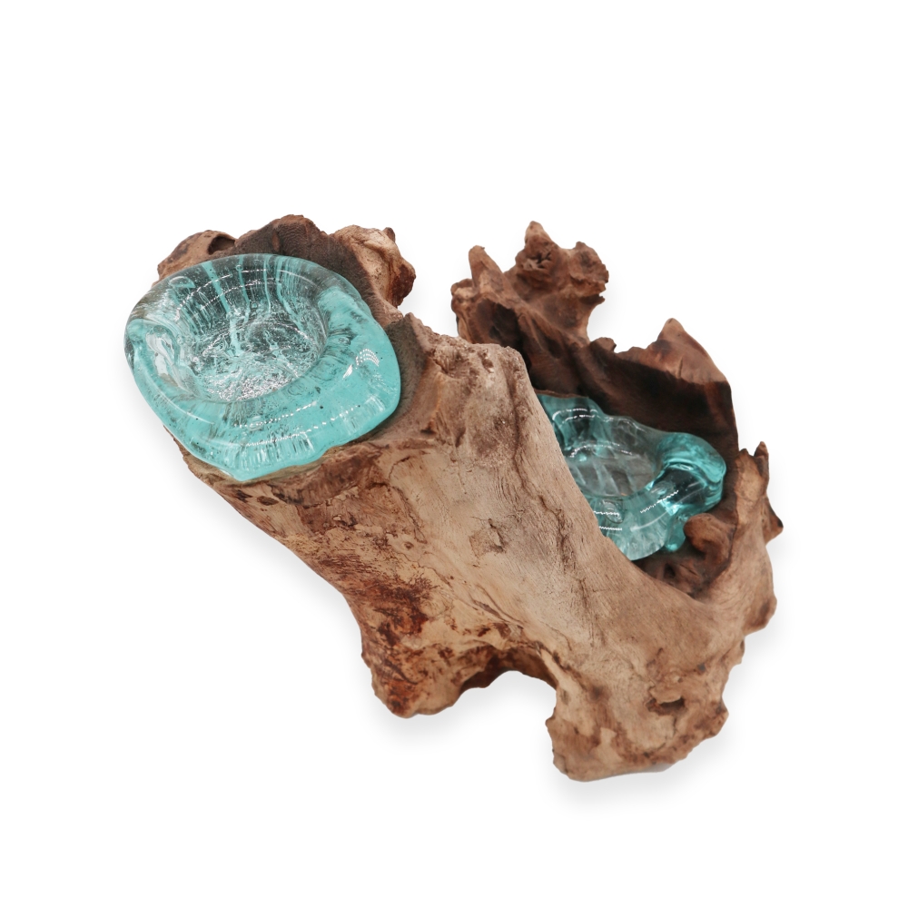 Szklany Świecznik Wtopiony w Drewno - Podwójny 2 Szklany Świecznik Wtopiony w Drewno - Podwójny