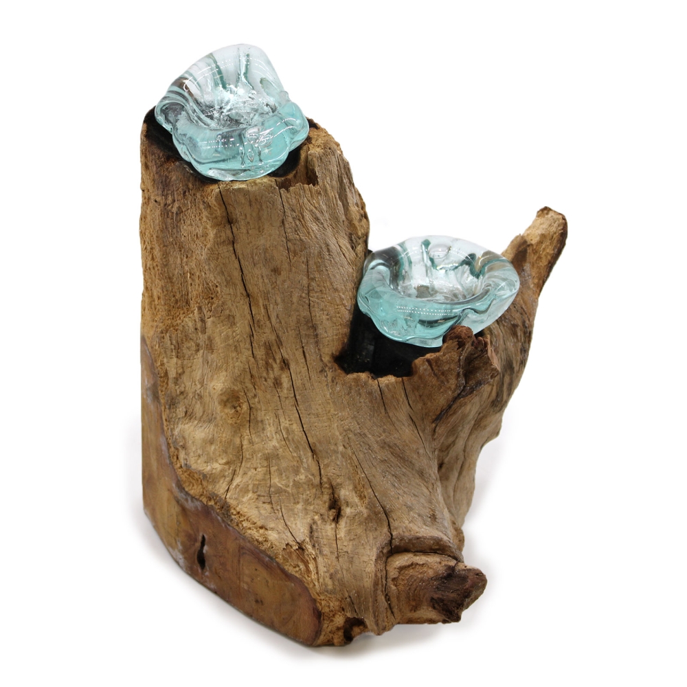 Szklany Świecznik Wtopiony w Drewno - Podwójny 4 Szklany Świecznik Wtopiony w Drewno - Podwójny