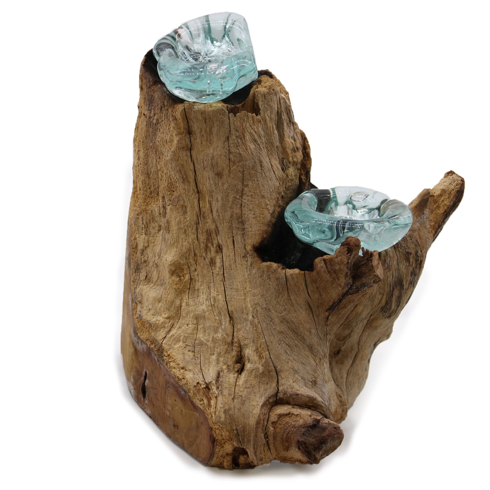 Szklany Świecznik Wtopiony w Drewno - Podwójny 6 Szklany Świecznik Wtopiony w Drewno - Podwójny