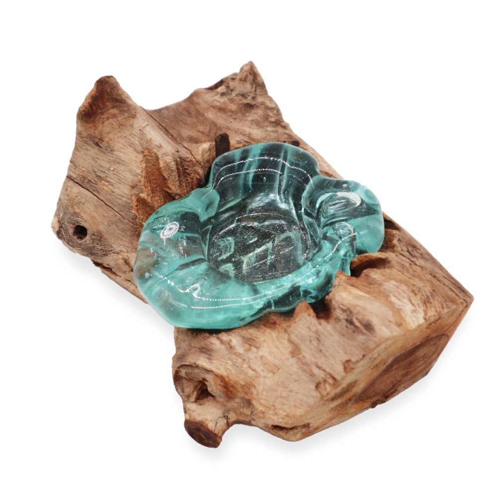 Szklany Świecznik Wtopiony w Drewno - Pojedynczy