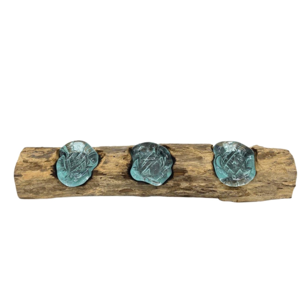 Szklany Świecznik Wtopiony w Drewno - Potrójny