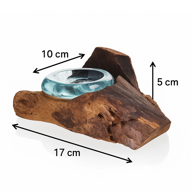 Szklany Świecznik Wtopiony w Drewno - Tealight
