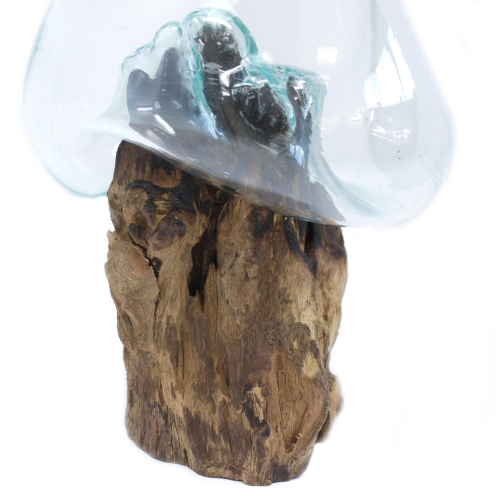 Szklany Wazon Wtopiony w Drewno - Duży Wazon