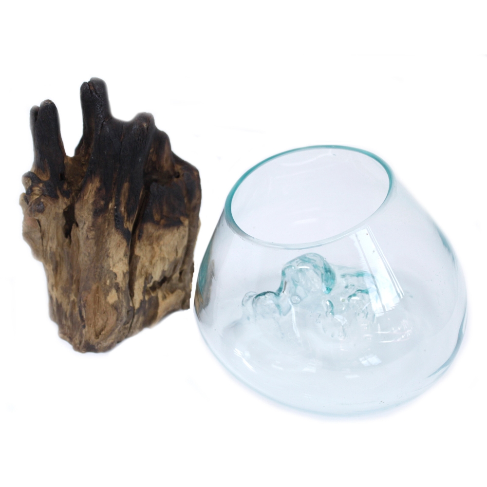 Szklany Wazon Wtopiony w Drewno - Duży Wazon