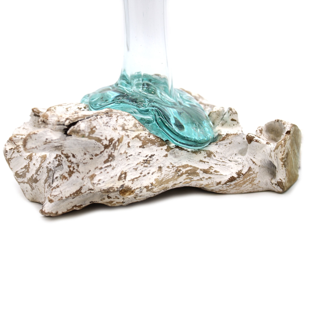 Szklany Wazon Wtopiony w Drewno - Wąski Średni