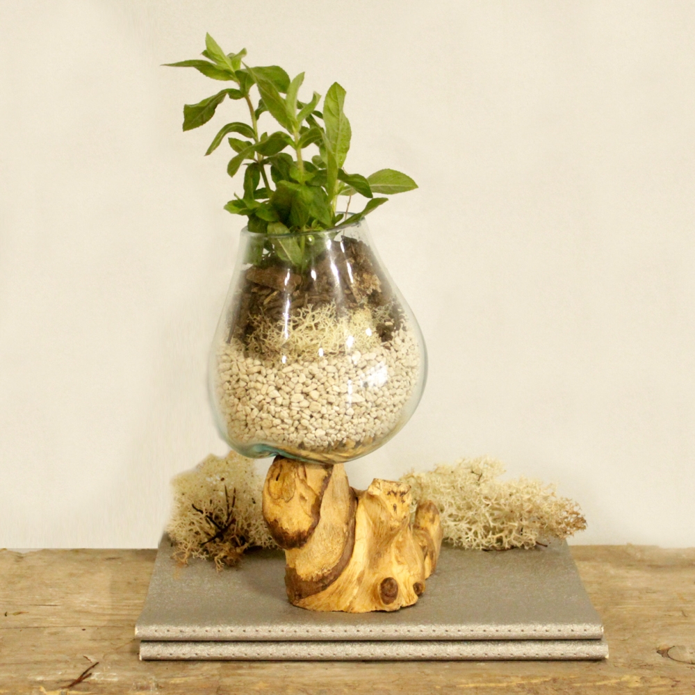 Szklany Wazon Wtopiony w Drewno - Waza Średnia 4 Szklany Wazon Wtopiony w Drewno - Waza Średnia