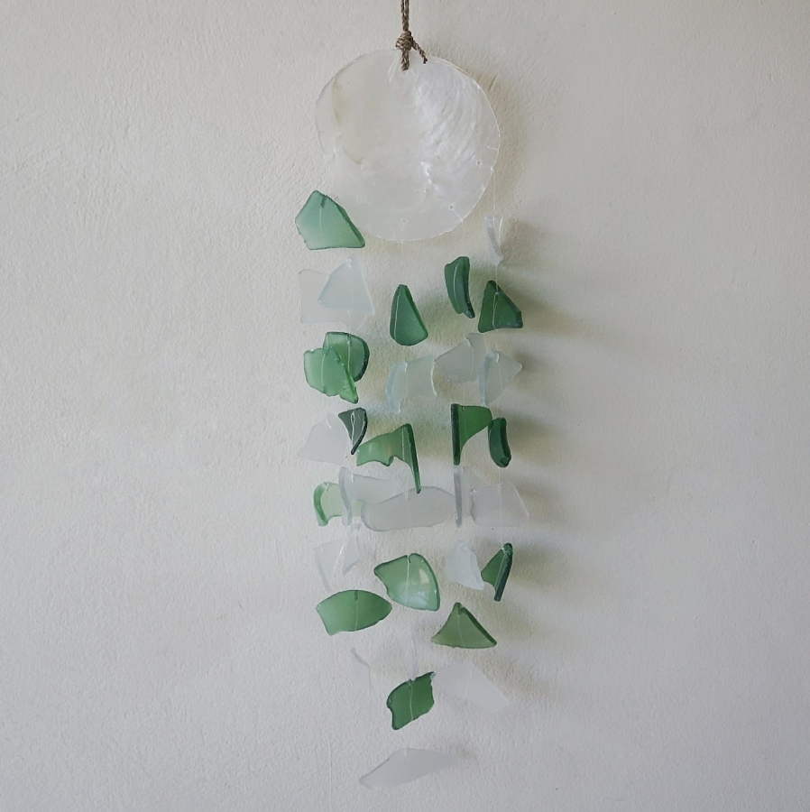 Szklany Dzwonek Wietrzny - Green White 1 Szklany Dzwonek Wietrzny - Green White
