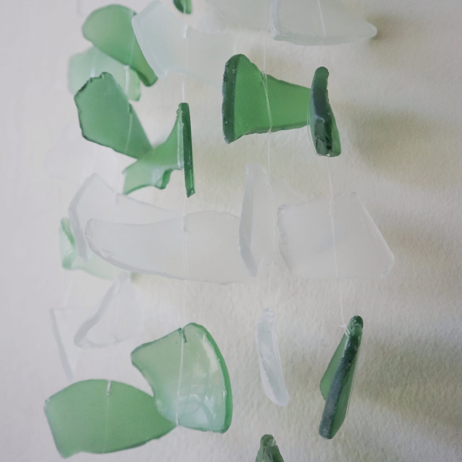 Szklany Dzwonek Wietrzny - Green White 2 Szklany Dzwonek Wietrzny - Green White