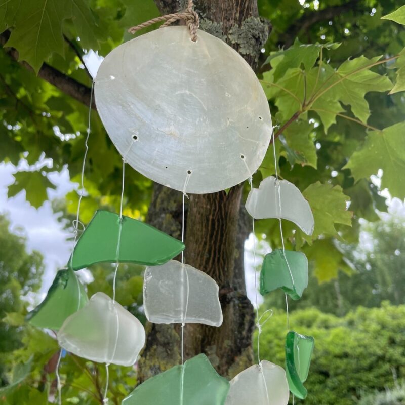 Szklany Dzwonek Wietrzny - Green White