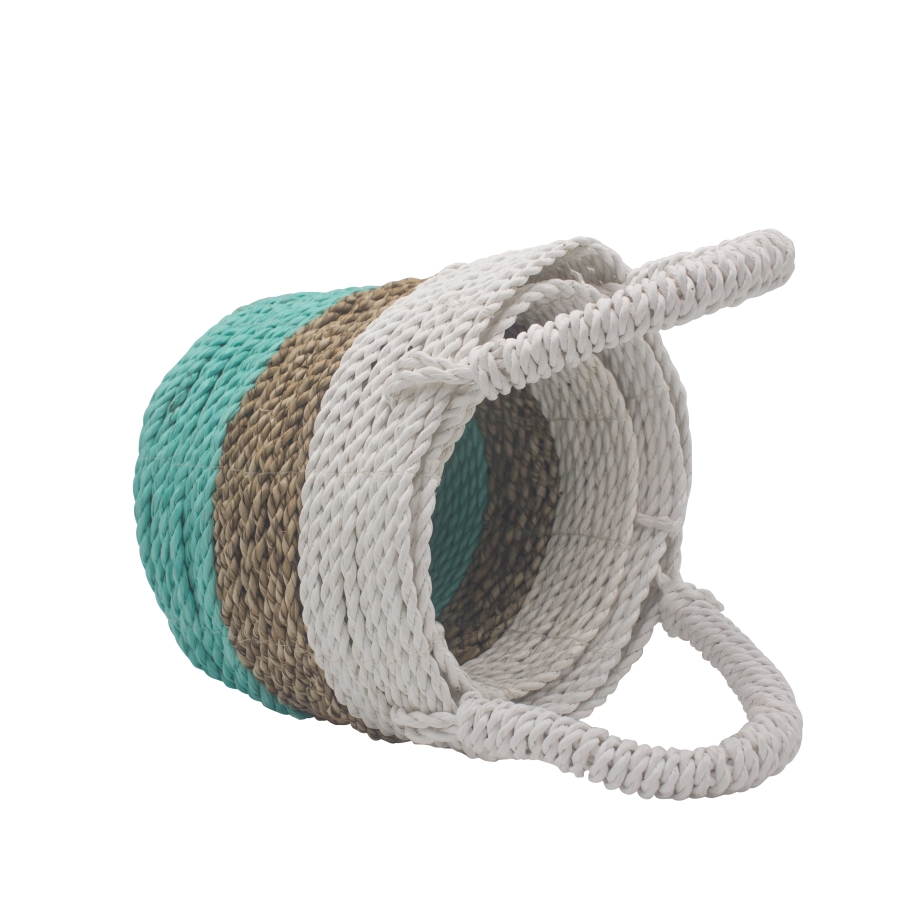 Zestaw Koszy z Trawy Morskiej - Naturalny, Biały, Zielony (3) Zestaw Koszy z Trawy Morskiej - Naturalny, Biały, Zielony