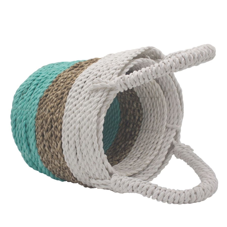 Zestaw Koszy z Trawy Morskiej - Naturalny, Biały, Zielony (6) Zestaw Koszy z Trawy Morskiej - Naturalny, Biały, Zielony