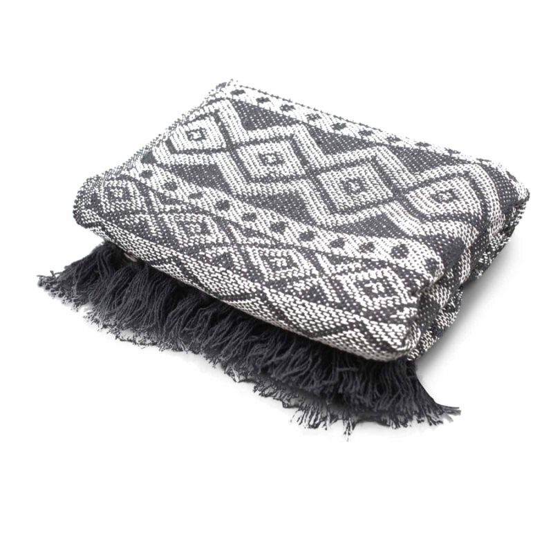 Bawełniana Narzuta Boho - Grey Geometric