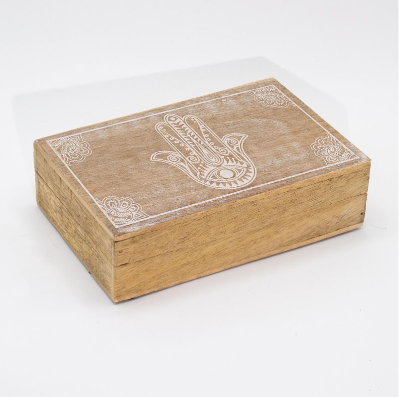 Drewniane pudełko grawerowane - Hamsa Biała 4 Drewniane pudełko grawerowane - Hamsa Biała