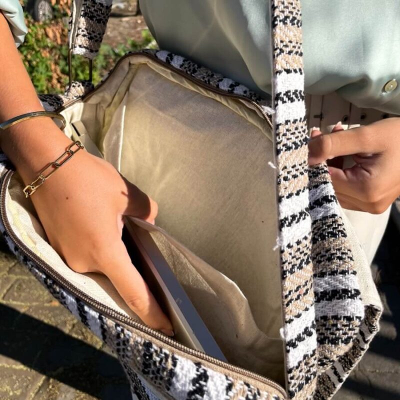 Torba na laptopa - Beżowo białe paski