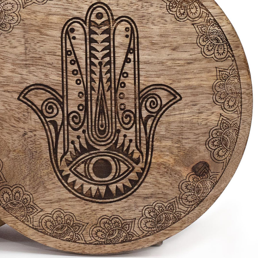 Drewniane okrągłe pudełko - Hamsa Czarna 1 Drewniane okrągłe pudełko - Hamsa Czarna