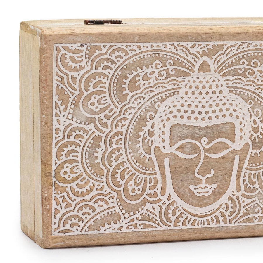 Drewniane pudełko grawerowane - Biały Budda 4