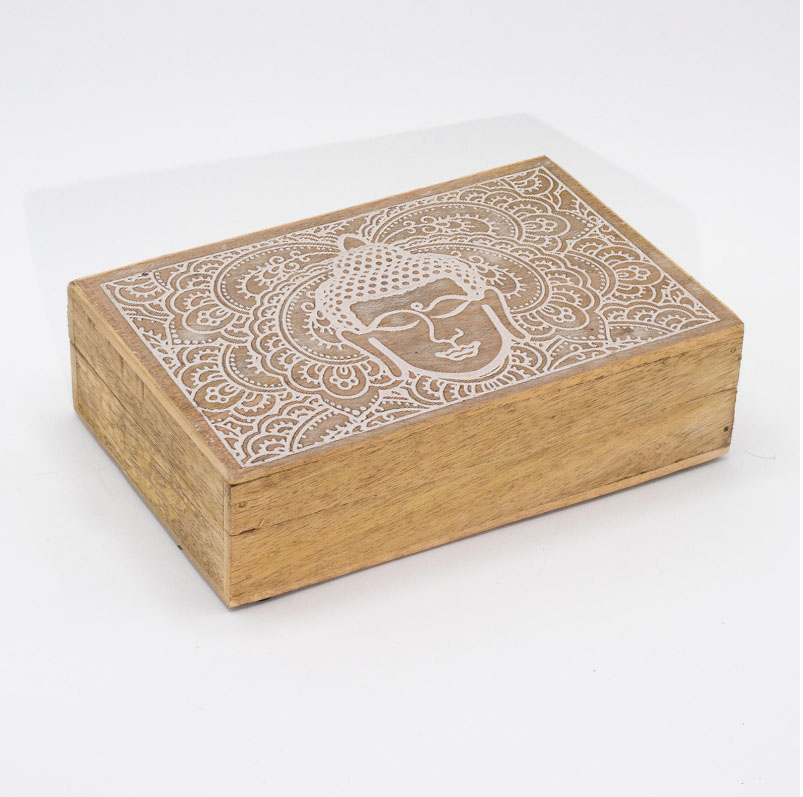 Drewniane pudełko grawerowane - Biały Budda