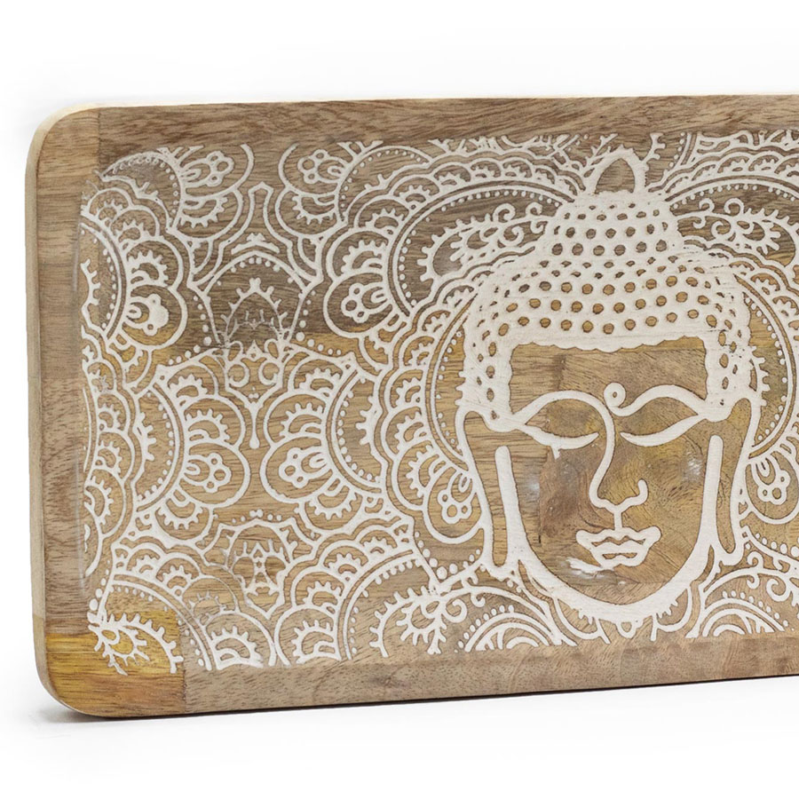 Taca drewniana długa - Biały Budda 1 Taca drewniana długa - Biały Budda