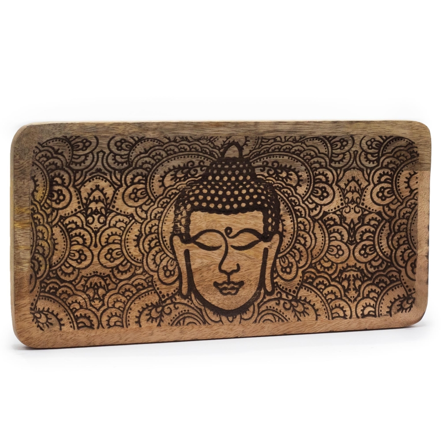 Taca drewniana długa - Twarz Buddy