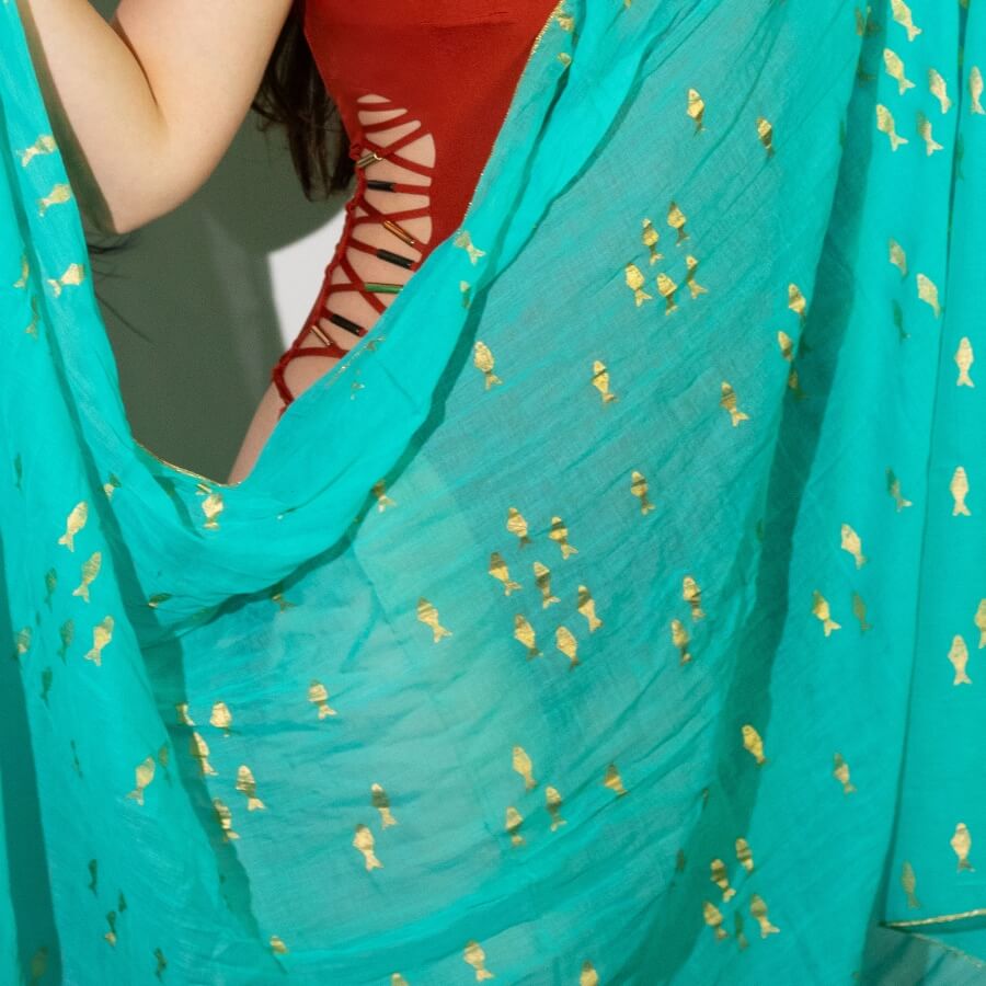 Pareo Nomad Sari - Turkusowe (4) Pareo Nomad Sari - Turkusowe