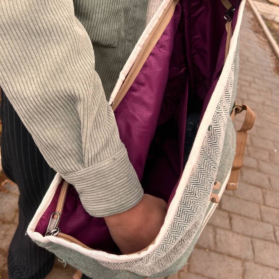 Plecak z konopi - Rolowany szaro-zielony (1) Plecak z konopi - Rolowany szaro-zielony